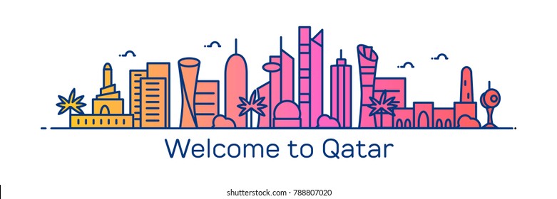 Qatar city. Flat line style. Vector illustration