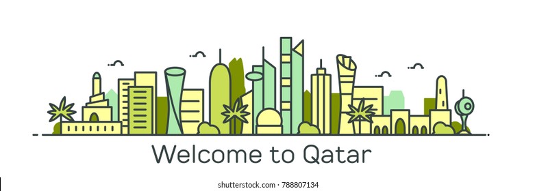 Qatar city. Flat line style. Vector illustration