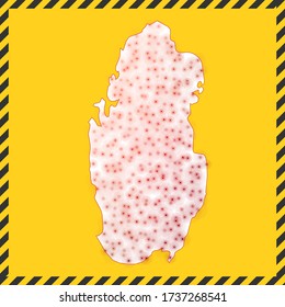 Qatar closed - virus danger sign. Lock down country icon. Black striped border around map with virus spread concept. Vector illustration.