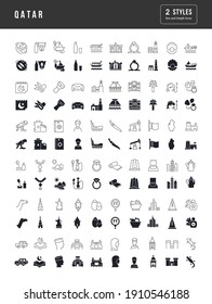 Qatar. Collection of perfectly simple monochrome icons for web design, app, and the most modern projects. Universal pack of classical signs for category Countries and Cities.