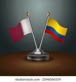 Qatar and Colombia table flags relation  with gradient backgrund. Vector Illustration