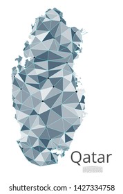 Qatar communication network map. Vector low poly image of a global map with lights in the form of cities in or population density consisting of points and shapes and space. Easy to edit