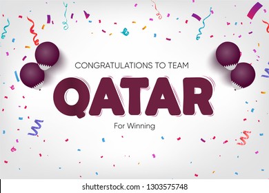 Qatar Congratulations card for winning Asia cup 2019 with balloon and Colorful Confetti Celebration & Party - qatar flag
