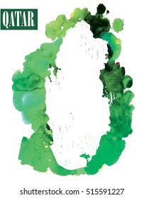 Qatar.. Country circuit. Vector drawing on the background of watercolor paint stains .
