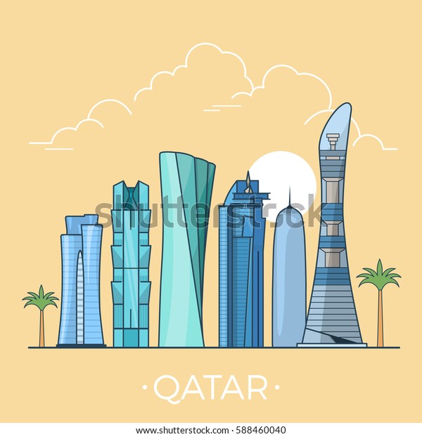 Qatar Country Design Template Linear Flat Stock Vector (Royalty 