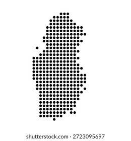 Katar Land gepunktete Karte. Schwarze Pixeldarstellung einzeln auf weißem Hintergrund. Vektorkreismosaik.