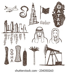 Qatar country. Hand drawn illustrations collection.