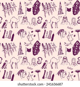 Qatar country. Hand drawn seamless pattern.