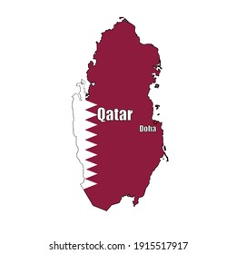 Qatar country purple flag vector inside the map on isolated white background and pin for travel, middle east, and geography concepts.