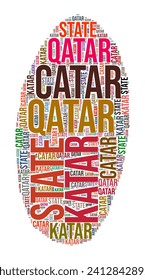 Qatar country shape word cloud. Typography style country illustration. Qatar image in text cloud style. Vector illustration.