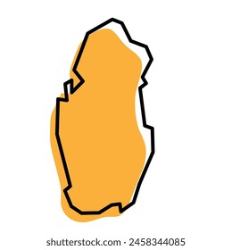 Qatar country simplified map. Orange silhouette with thick black sharp contour outline isolated on white background. Simple vector icon