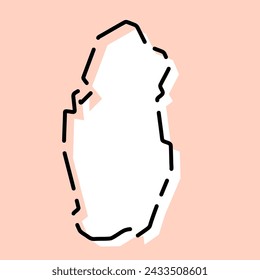 Qatar country simplified map. White silhouette with black broken contour on pink background. Simple vector icon