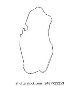 Qatar country simplified map.Thin triple pencil sketch outline isolated on white background. Simple vector icon