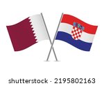 Qatar and Croatia crossed flags. Qatari and Croatian flags on white background. Vector icon set. Vector illustration.