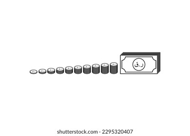 Símbolo del icono de la moneda de Qatar, riyal catarí (versión árabe), signo QAR. Ilustración vectorial
