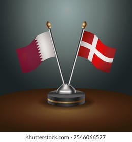 Qatar and Denmark table flags relation  with gradient backgrund. Vector Illustration