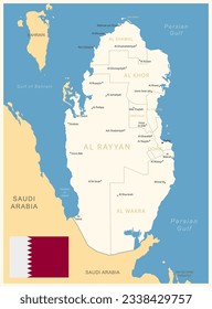Qatar - detailed map with administrative divisions and country flag. Vector illustration