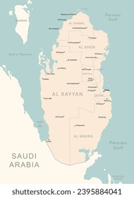 Katar - detaillierte Karte mit Verwaltungseinheiten Land. Vektorgrafik