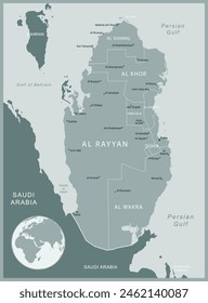 Katar - Detaillierte Karte mit administrativen Abteilungen Land. Vektorillustration