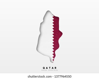 Qatar detailed map with flag of country. Painted in watercolor paint colors in the national flag.