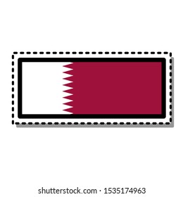 Qatar, Doha flag sticker on white background. Vintage vector badge. Template design element. Travel sign. Symbol of Independence Day, souvenir sport game, button language, icon.