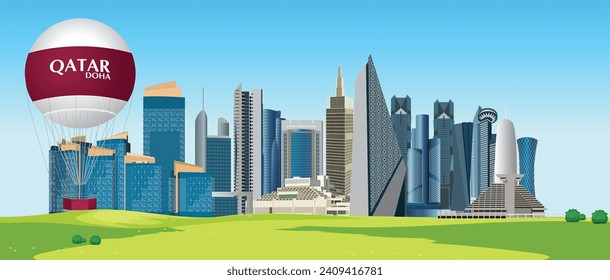 Katar. Skyline-Vektorgrafik von Doha.