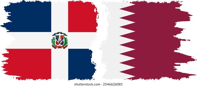 Qatar and Dominican Republic grunge flags connection, vector