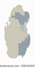 Qatar dotted map. Digital style map of the country on a white background. Qatar shape with circle dots. Colored dots style. Small-sized circles. Vibrant vector illustration.