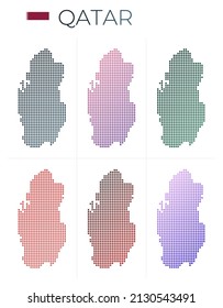 Qatar dotted map set. Map of Qatar in dotted style. Borders of the country filled with beautiful smooth gradient circles. Powerful vector illustration.