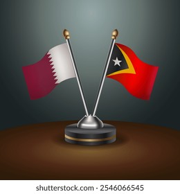 Qatar and East Timor table flags relation  with gradient backgrund. Vector Illustration