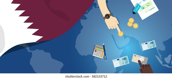 Qatar economy fiscal money trade concept illustration of financial banking budget with flag map and currency