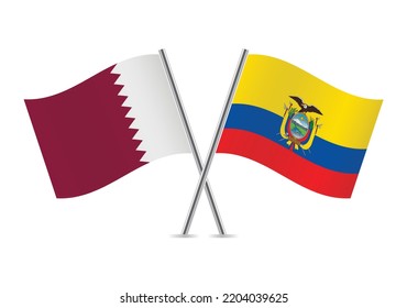 Qatar and Ecuador crossed flags. Qatari and Ecuadoran flags on white background. Vector icon set. Vector illustration.