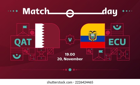 partido ecuador qatar Fútbol 22. 22 Partido del Campeonato Mundial de Fútbol contra equipos con antecedentes deportivos, afiche del campeonato de campeonato, ilustración vectorial.