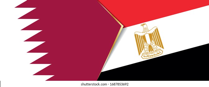 Qatar and Egypt flags, two vector flags symbol of relationship or confrontation.
