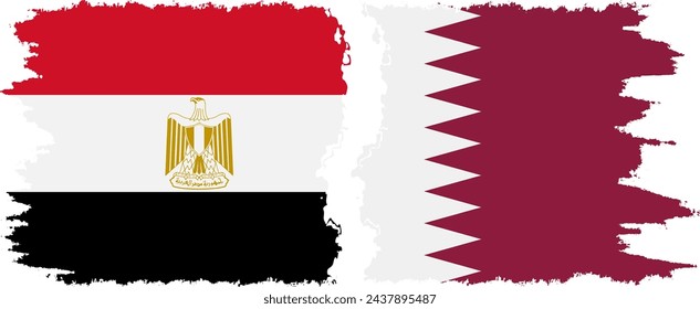Qatar and Egypt grunge flags connection, vector