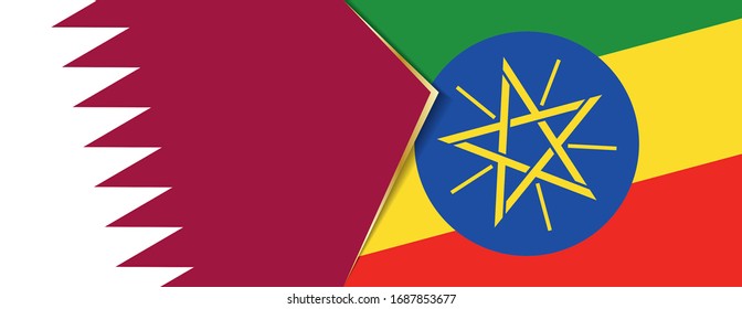 Qatar and Ethiopia flags, two vector flags symbol of relationship or confrontation.