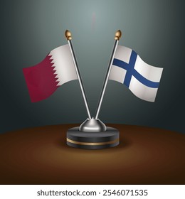 Qatar and Fiji table flags relation  with gradient backgrund. Vector Illustration