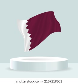 Qatar flag. 3d rendering of the flag displayed on the stand. Waving flag in modern pastel colors. Flag drawing, shading and color on separate layers, neatly in groups for easy editing.