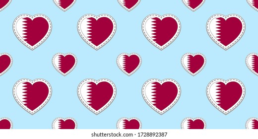 Qatar flag background. Qatari vector stickers. Love hearts symbols. Iranian flags seamless pattern. Good choice for sports pages, travel, school elements. patriotic wallpaper