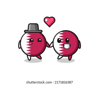 qatar flag badge cartoon character couple with fall in love gesture , cute style design for t shirt, sticker, logo element