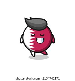 qatar flag badge cartoon illustration with a shy expression , cute style design for t shirt, sticker, logo element