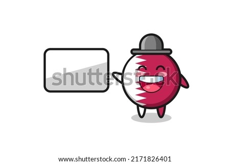 qatar flag badge cartoon illustration doing a presentation , cute style design for t shirt, sticker, logo element