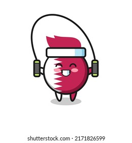 qatar flag badge character cartoon with skipping rope , cute style design for t shirt, sticker, logo element