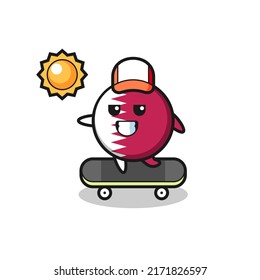 qatar flag badge character illustration ride a skateboard , cute style design for t shirt, sticker, logo element