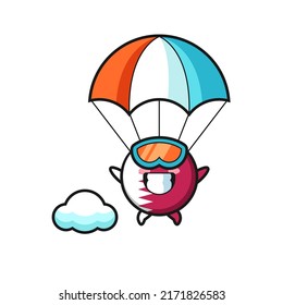 qatar flag badge mascot cartoon is skydiving with happy gesture , cute style design for t shirt, sticker, logo element