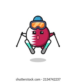 qatar flag badge mascot character as a ski player , cute style design for t shirt, sticker, logo element