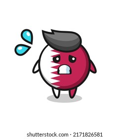 qatar flag badge mascot character with afraid gesture , cute style design for t shirt, sticker, logo element