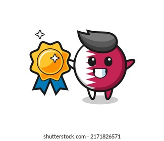 qatar flag badge mascot illustration holding a golden badge , cute style design for t shirt, sticker, logo element
