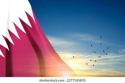 Qatar flag in the blue sky. Patriotic background. EPS10 vector