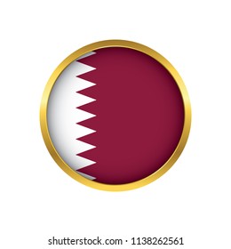 Qatar flag button, Golden on a white background,flag of Qatar Round badge or icon isolated. Vector illustration.